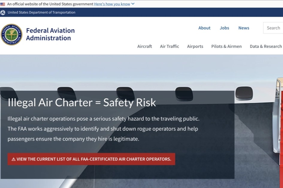 На сайте Safe Air Charter от FAA появился список сертифицированных операторов
